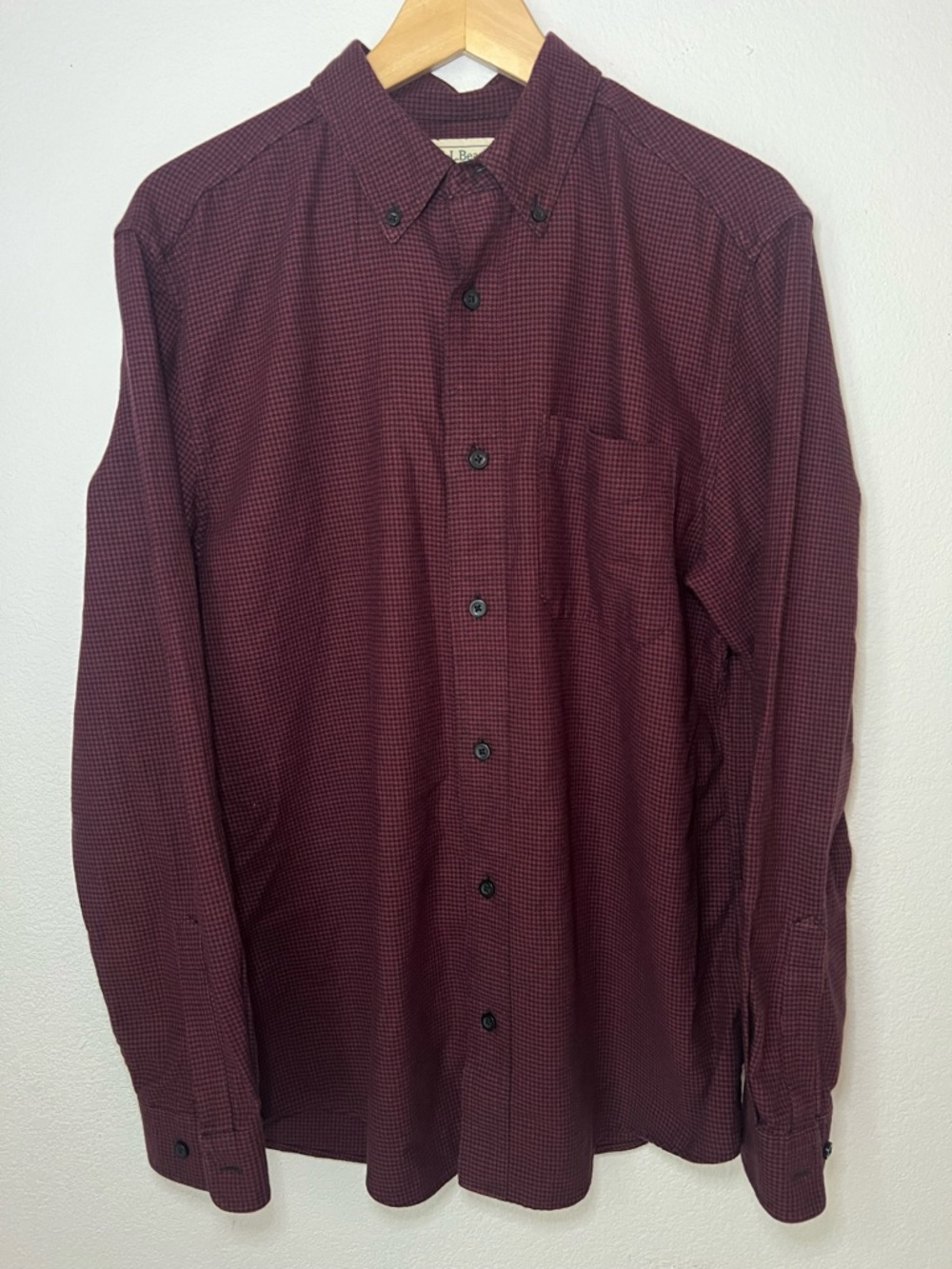 L.L.Bean Men’s M Flannel Shirt Black And Red Checkered Long Sleeve 100% Cotton